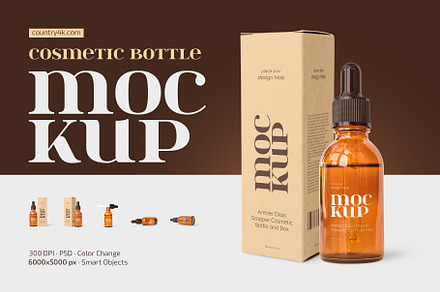 Amber Dropper Cosmetic Bottle Mockup, a Packaging Mockup by Country4k