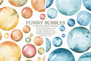 Watercolor funny bubbles clipart, an Object Graphic by OrangePeafowlArt (Thumbnail 1 of 9)