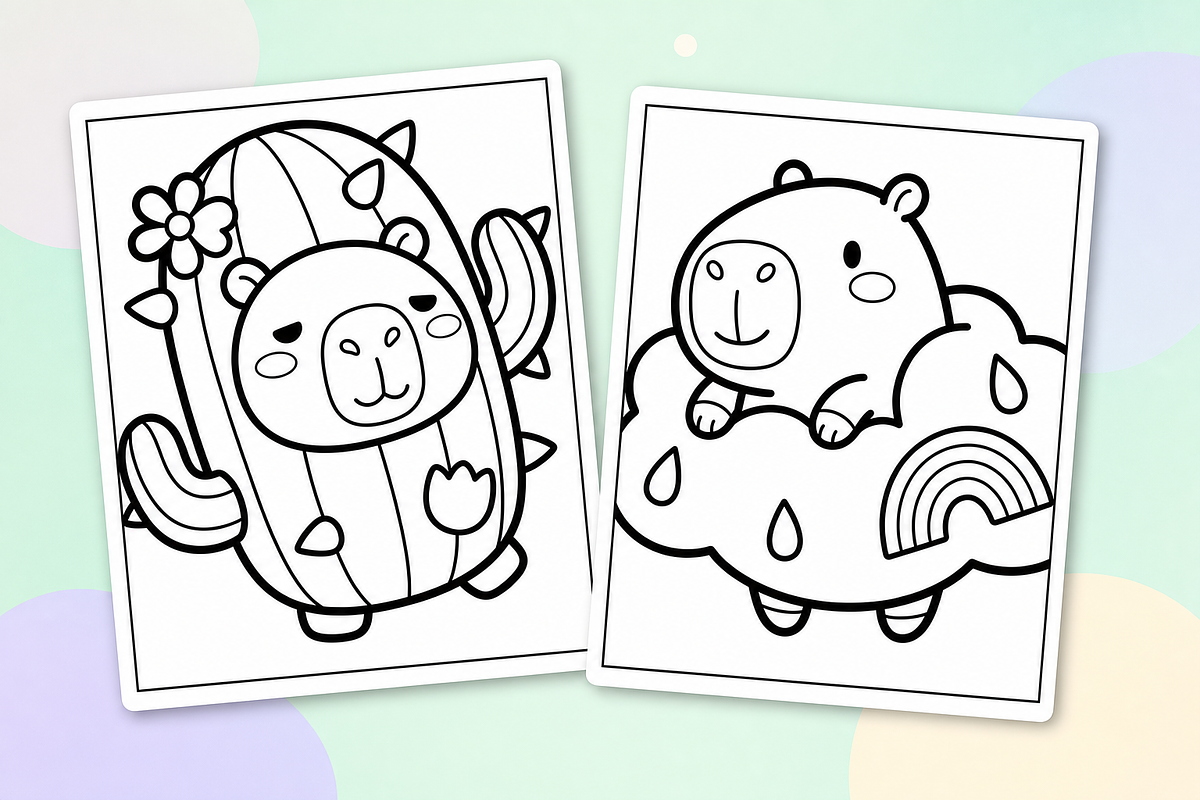 Capybara Coloring Pages for Kids, an Animal Illustration by Inkivelle Studio (Photo 2 of 3)