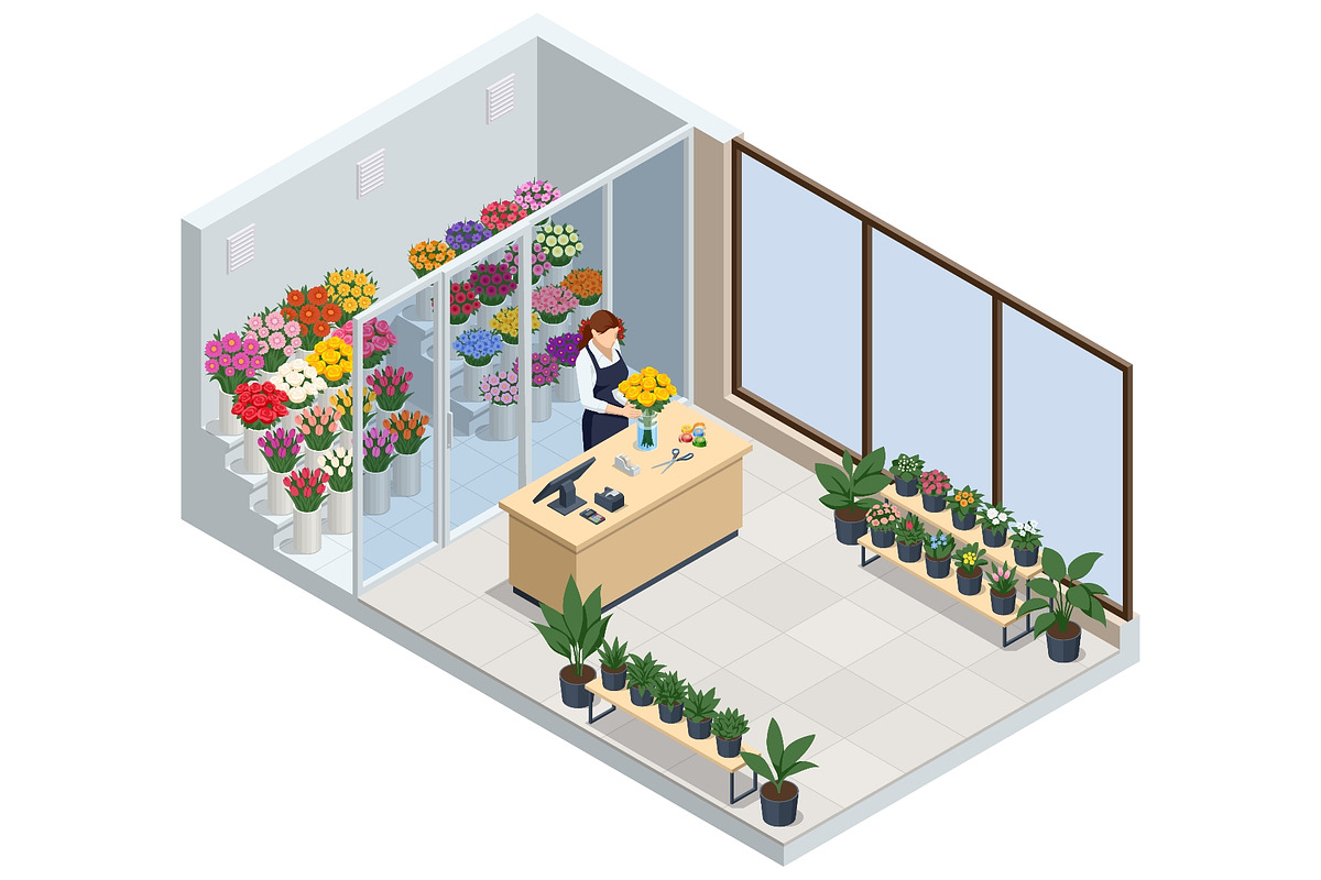 Isometric florist workshop with, a Person Illustration by Golden Sikorka (Photo 1 of 3)