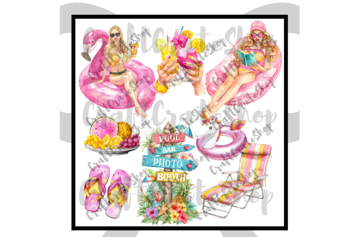 Watercolor Pool Party Clipart, an Illustration by CraftCrateShop (Photo 2 of 7)