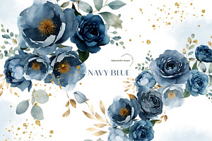 Navy Blue Flowers Clipart