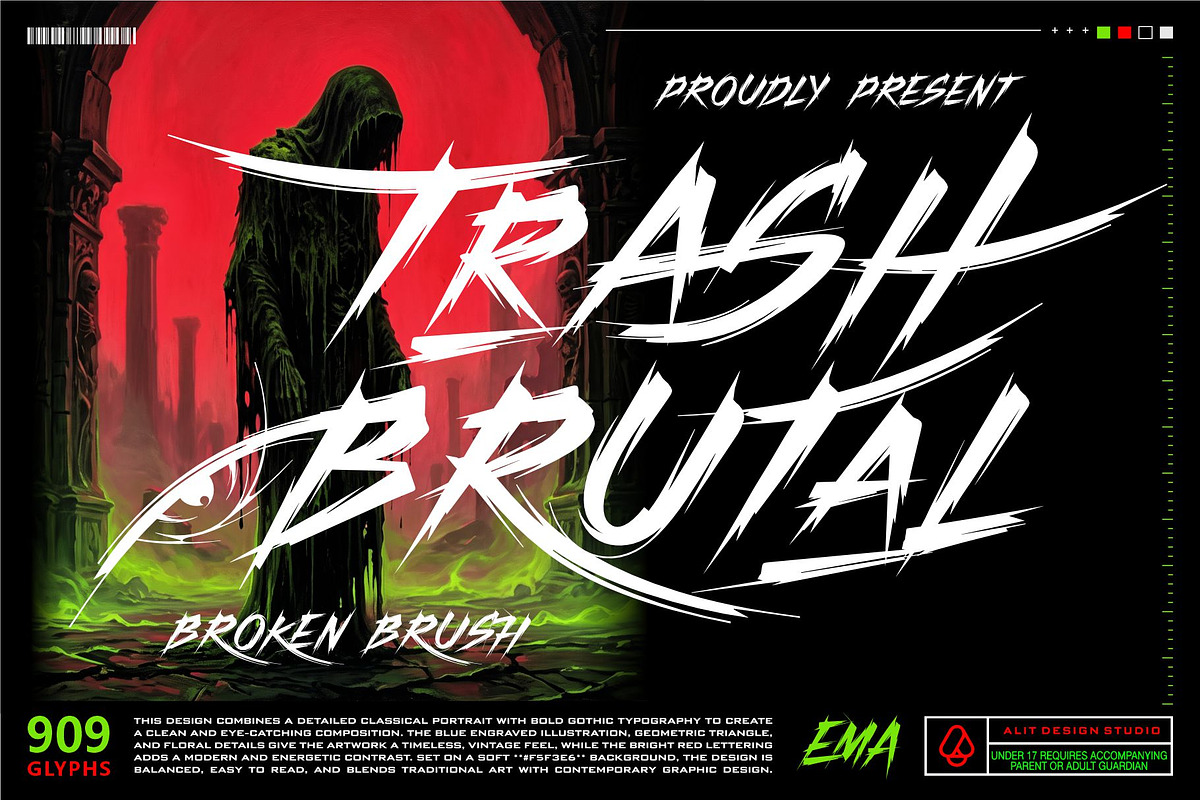 Trash Brutal Typeface, a Script Font by alit design (Photo 1 of 20)