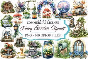 Fairy Garden Watercolor Clipart, an Illustration by designcity5
