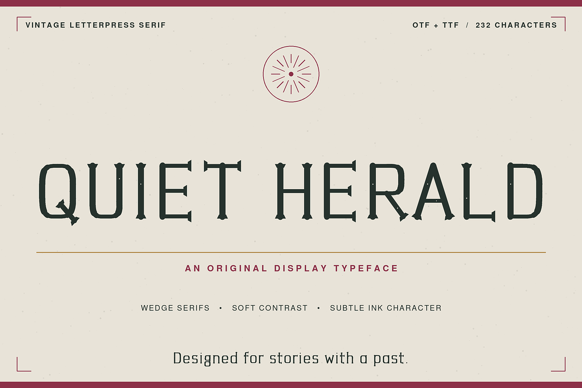 Quiet Herald – Vintage Letterpress, a Serif Font by Sk designs (Photo 1 of 20)