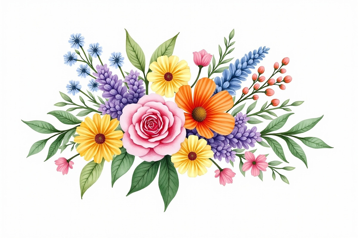 Vibrant Floral Watercolor Bouquet, an Illustration by hafijul (Photo 2 of 13)