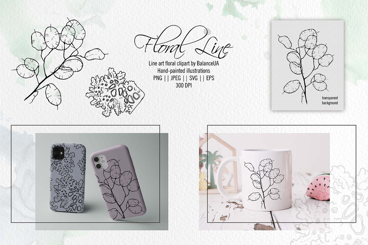 Floral Line Art Clipart, an Illustration by BalanceUA (Photo 3 of 6)
