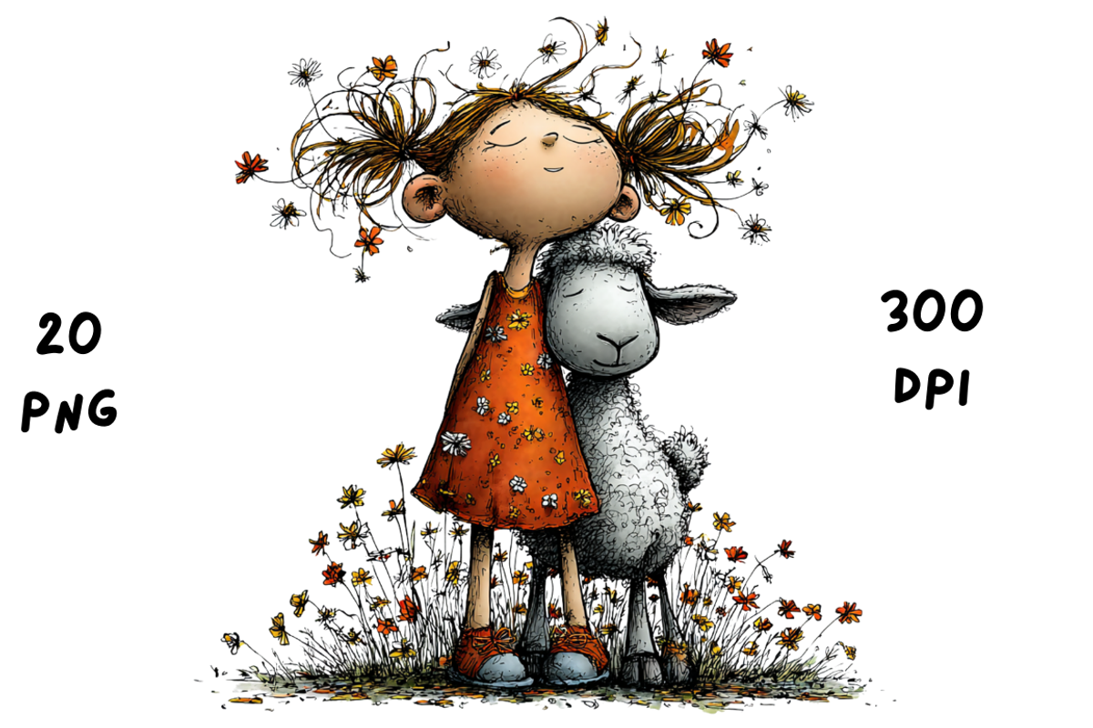 Whimsical Floral Girl & Lamb, an Animal Illustration by GiraffeCreative (Photo 8 of 20)