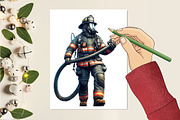 Firefighter Watercolor Cliparts, an Illustration by RobertsArt (Thumbnail 4 of 7)