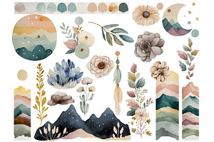 Boho Starry Night Mountain Clipart