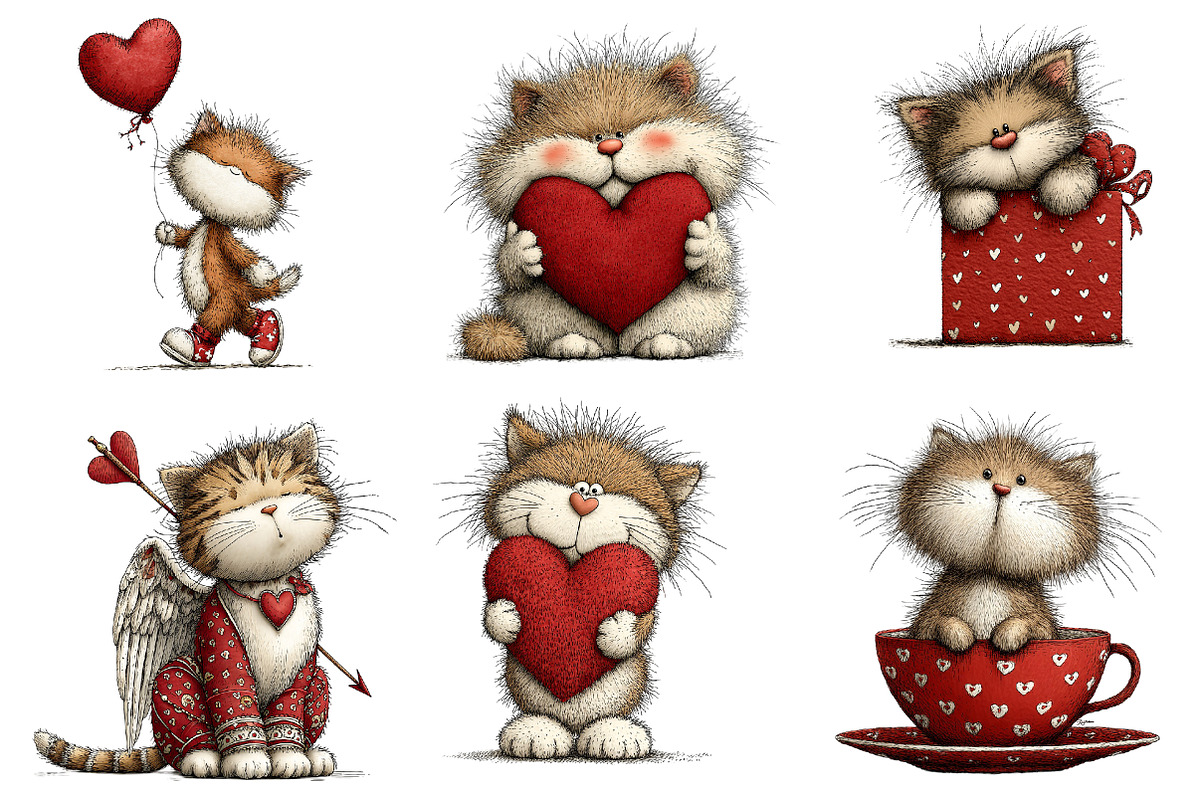 Quirky valentines cats clipart, an Illustration by CreationArt (Photo 6 of 6)