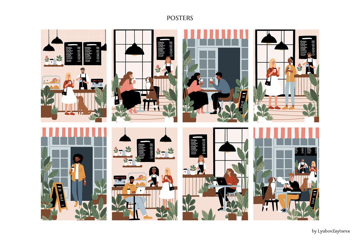 Dog Friendly Coffee Shop Scenes, a Person Illustration by LyubovZaytseva (Photo 6 of 20)