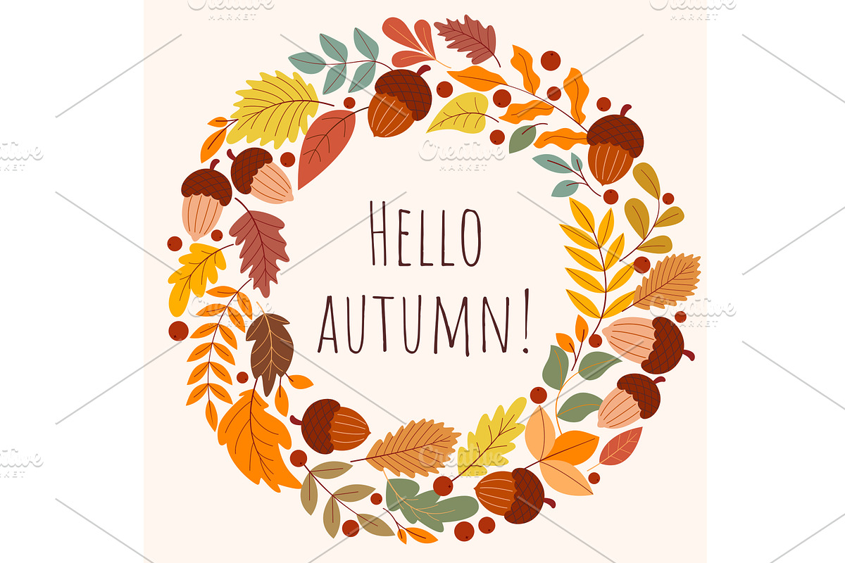 Hello, autumn - letters in wreath of, an Illustration by Tati_Kli