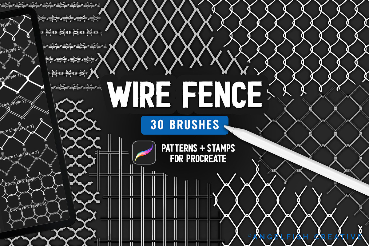 Wire Fence Brush Set for Procreate, a Brush Add-On by AngelfishCreative (Photo 1 of 6)