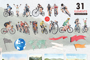 Bicycle Riding Watercolor, a Decorative Illustration by CreativeValuation (Thumbnail 2 of 12)