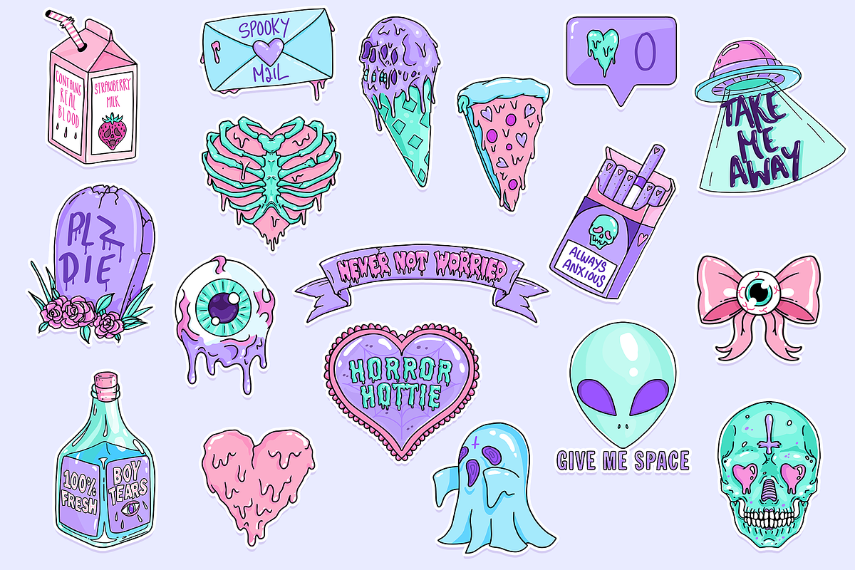 18 Pastel Goth Elements, an Illustration by LazyBonesMarket