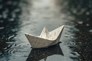 Lonely Paper Boat in Summer Rain, a Wallpaper Photo by Virgo Studio