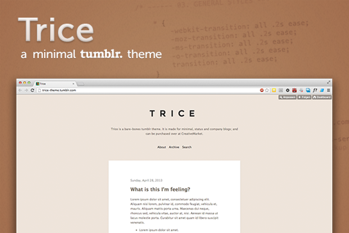 Trice ~ a minimal tumblr theme, a Websites & App Template by Fabian Schultz (Photo 1 of 4)