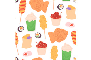 Asian food seamless pattern, a Food Illustration by LadadikArt