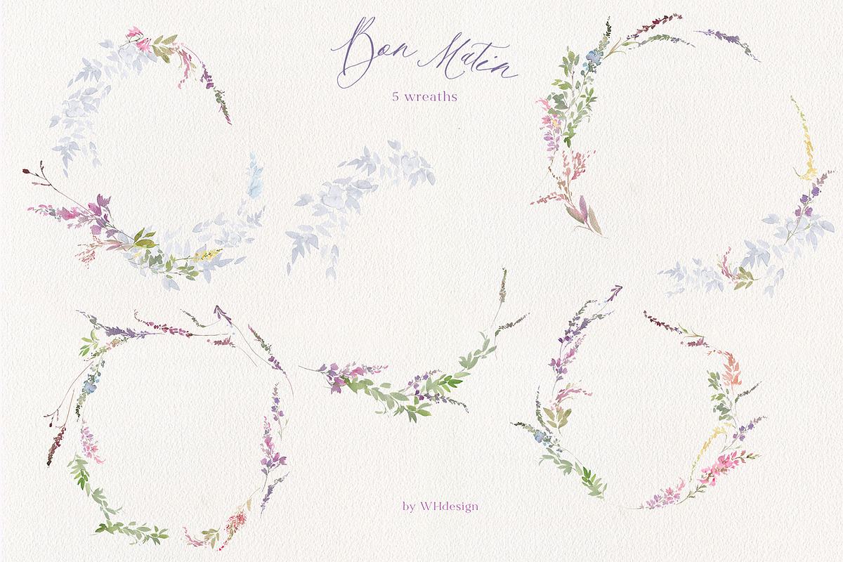 Bon Matin Watercolor Floral Clip Art, a Decorative Illustration by whiteheartdesign (Photo 4 of 18)