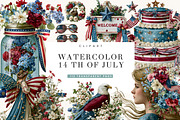 Watercolor 14 th of July Clipart, a Seasonal Illustration by BusyDaydesign (Thumbnail 1 of 9)