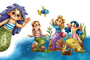 Mermaids - Watercolor Clip Art Set, an Illustration by Mashamashastu (Thumbnail 6 of 9)