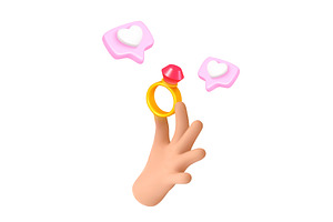 3d wedding ring. Hand propose, an Illustration by Stock-Smart-Start