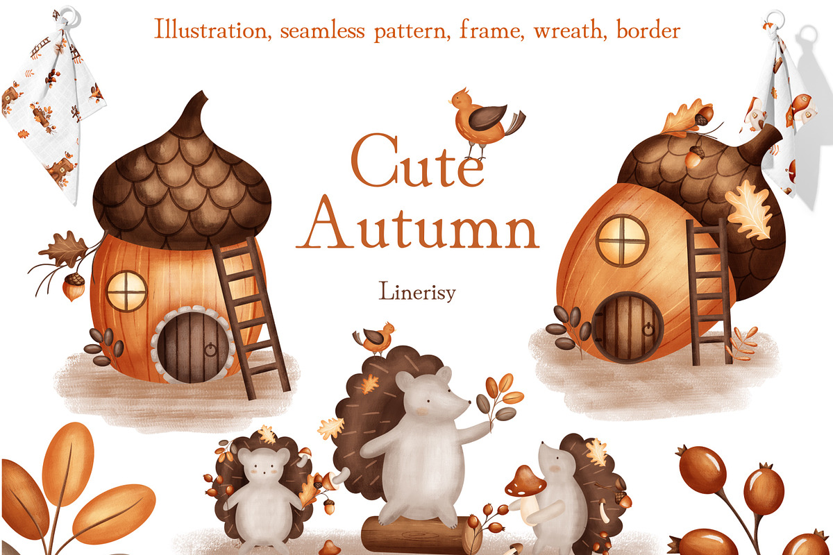 Cozy Autumn - baby clipart & pattern, a Seasonal Illustration by Linerisyart (Photo 1 of 16)
