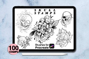 100 procreate skull stamps, a Brush Add-On by Arts For Peace (Thumbnail 6 of 10)