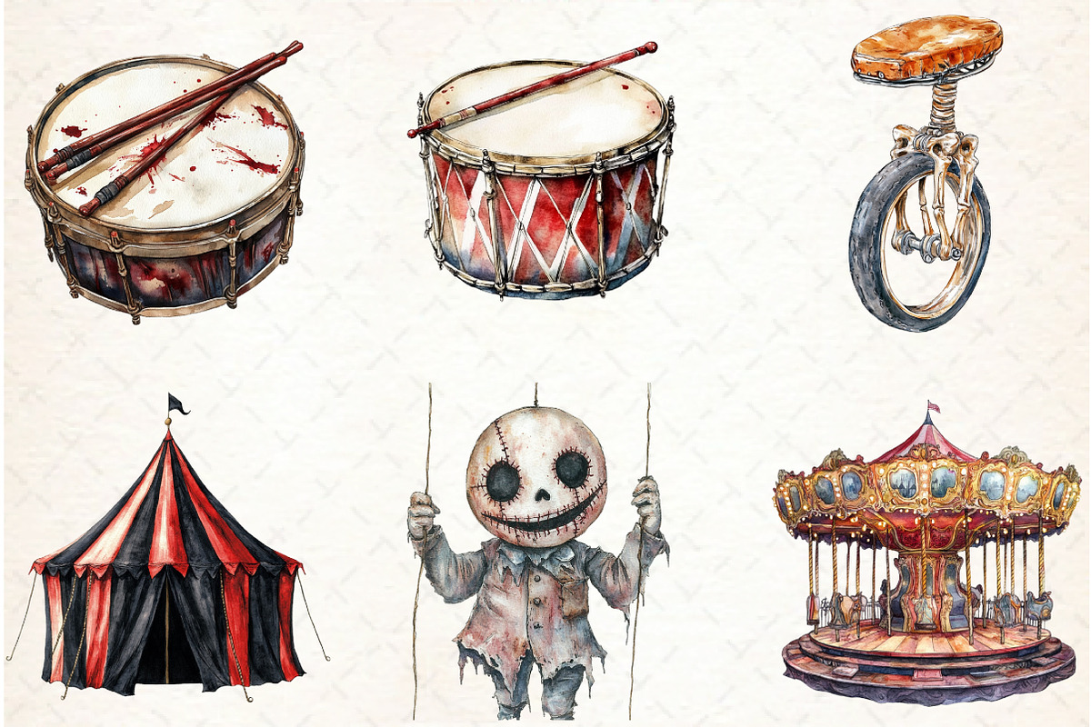 Watercolor Spooky Circus Clipart, an Illustration by Libby Wishes (Photo 2 of 6)
