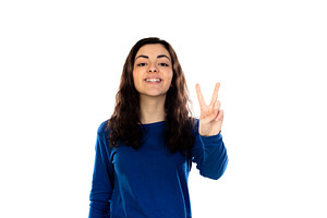 Adorable Teenage Girl With Blue Sweater