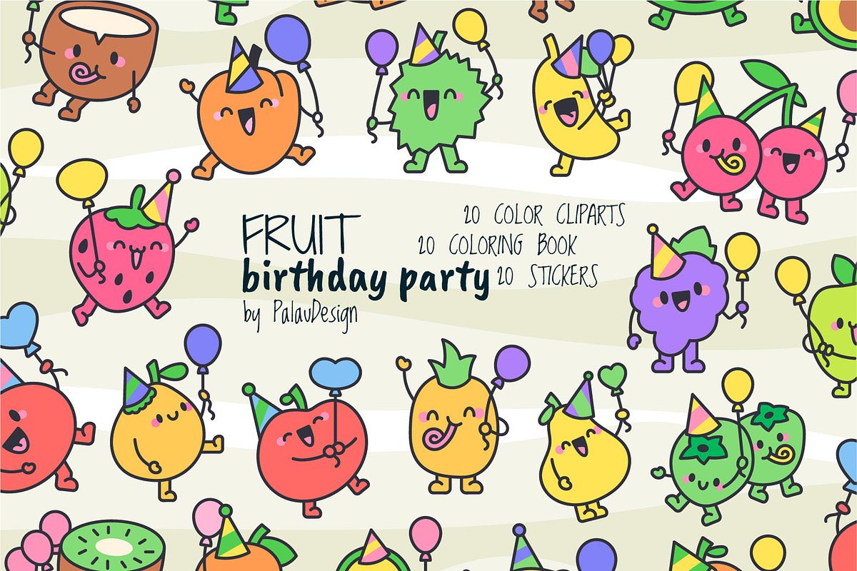 Fruits Birthday Illustration Pack, a Food Illustration by Palau (Photo 1 of 10)