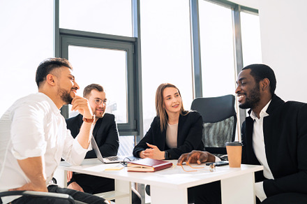 Office meeting of a group, a Photo by borodai94
