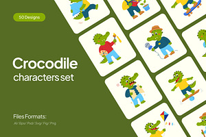 50 Crocodile Flat Characters, an Animal Illustration by Creative Stall