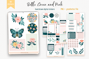 Floral Digital stickers Bottle Green