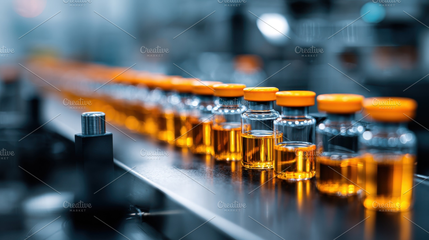 Vials on a conveyor, a Photo by Beautiful things