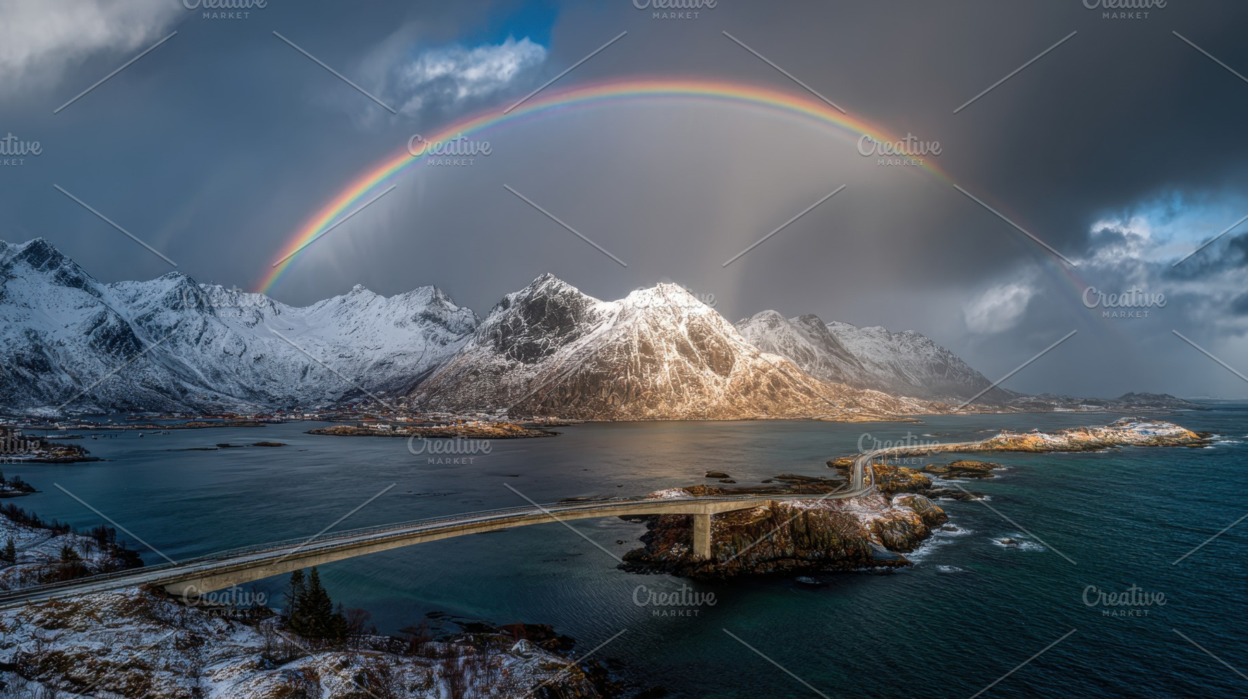 Rainbow above snowy mountains, a Photo by Beautiful things