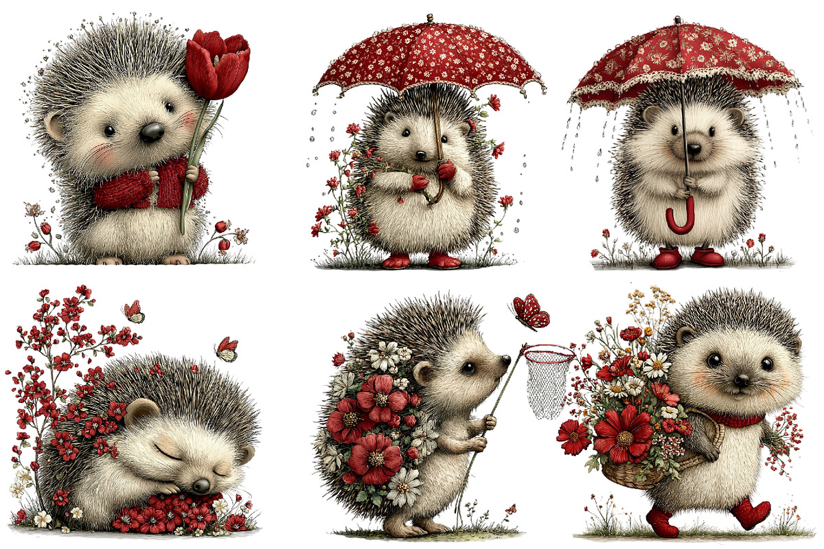 whimsical spring hedgehog clipart, an Illustration by Designworld (Photo 2 of 4)