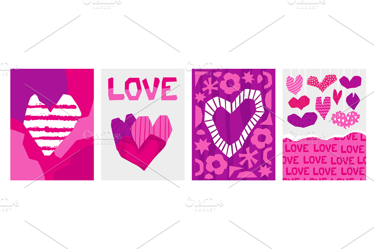 Abstract hearts postcards. Collage, an Object Illustration by Valerie Bodnar