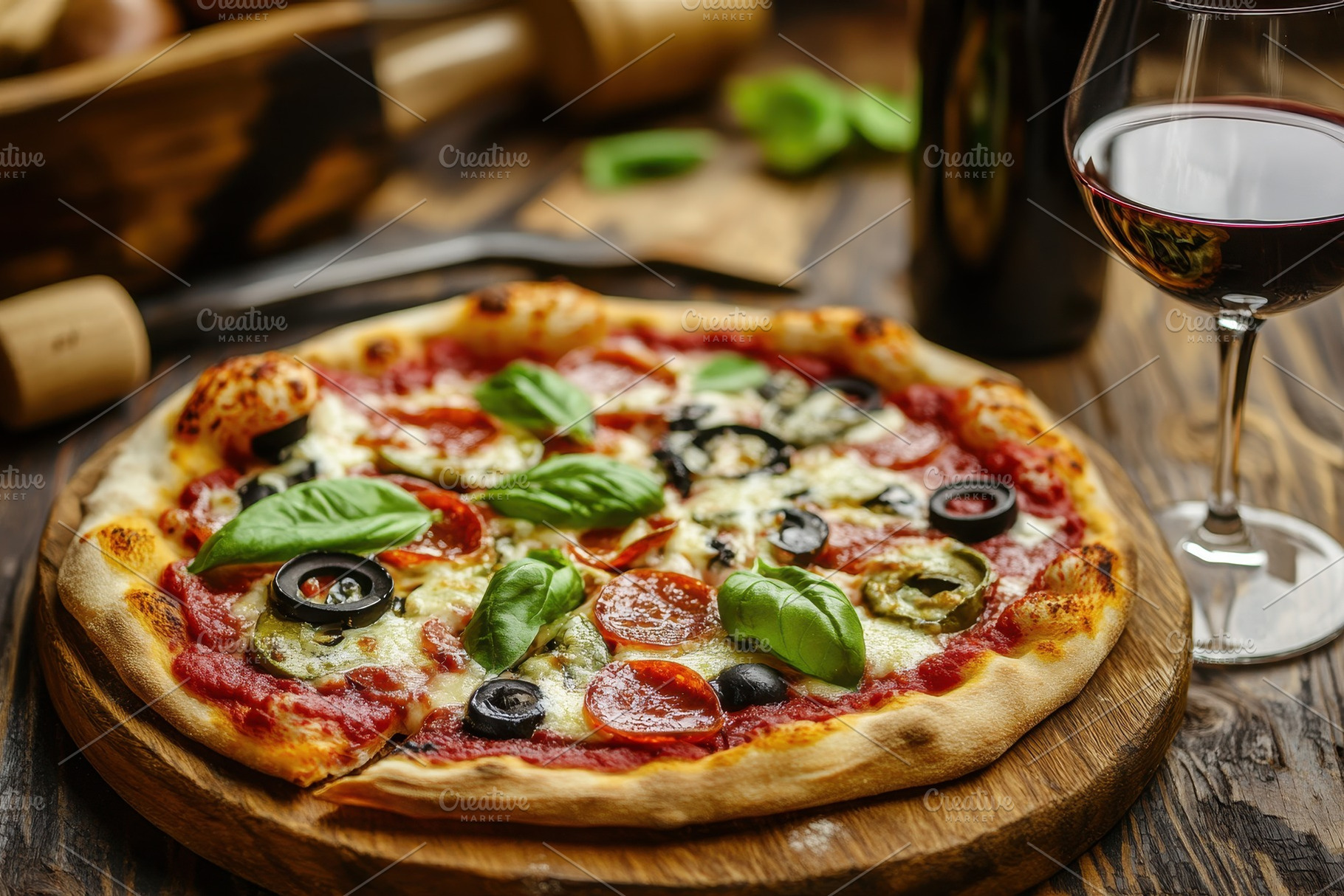 Freshly baked pizza topped, a Photo by Pavel_design