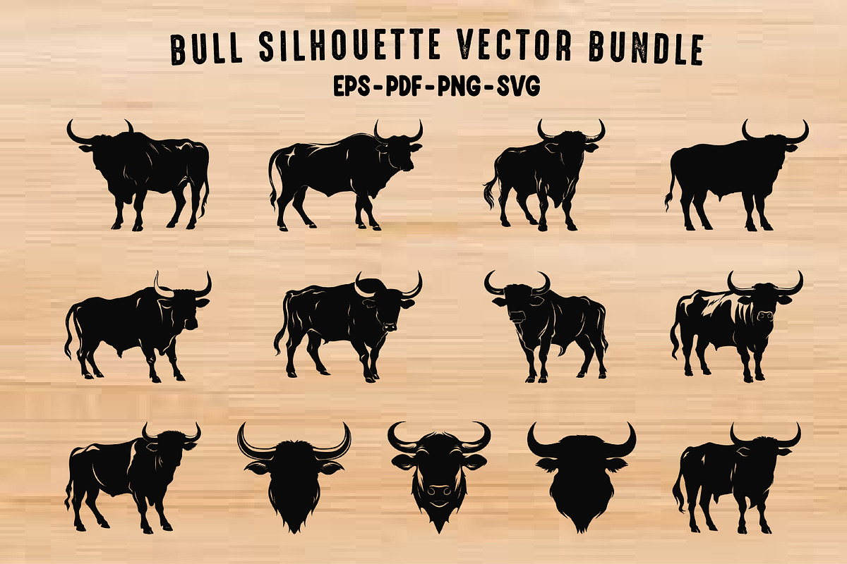Bull Black Silhouettes Clipart Set, a Person Illustration by Gfx Expert Team (Photo 1 of 3)