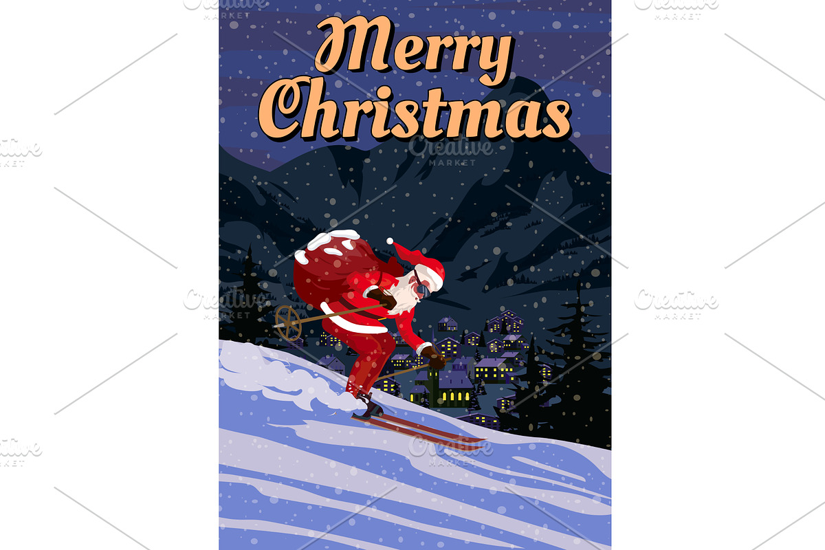 Merry Christmas poster Santa Claus, an Illustration by Vector_Up