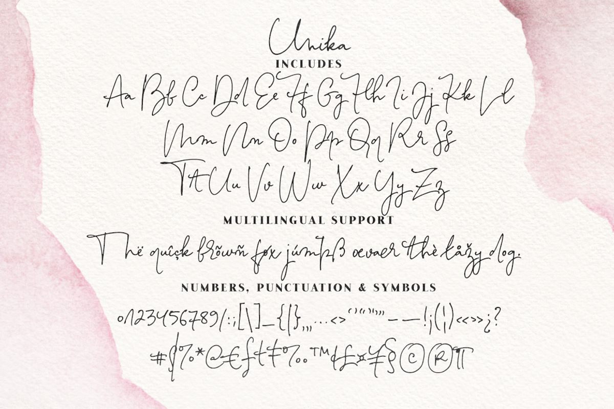Unika font and watercolor texture pack preview 2