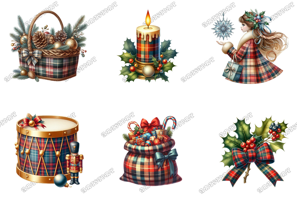 Luxury Plaid Christmas Clipart, an Illustration by designcity5 (Photo 2 of 5)