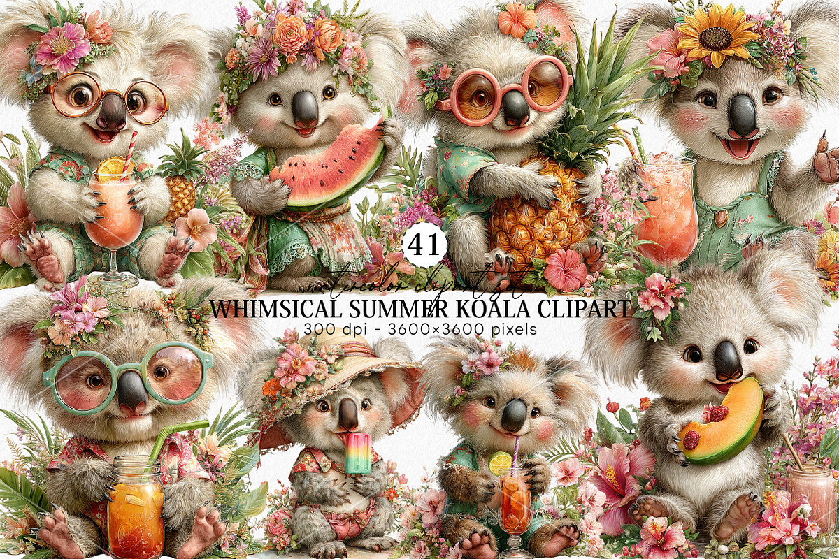 Whimsical Summer Koala Clipart PNG, an Illustration by Canvas Craft (Photo 1 of 7)