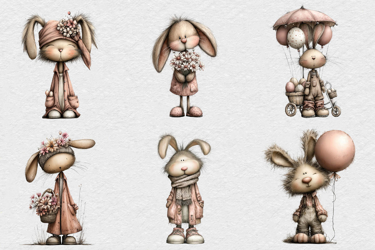 Whimsical Easter Bunny Clipart, an Illustration by DreamCafeArt (Photo 6 of 6)
