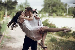 Couple in love containing romantic, romance, and kiss