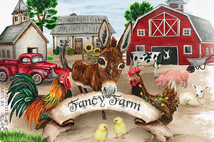 Fancy Farm Watercolor Illustration