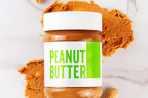 Peanut butter jar with peanuts, mockup product photo, a Food & Drink Photo by Rimma