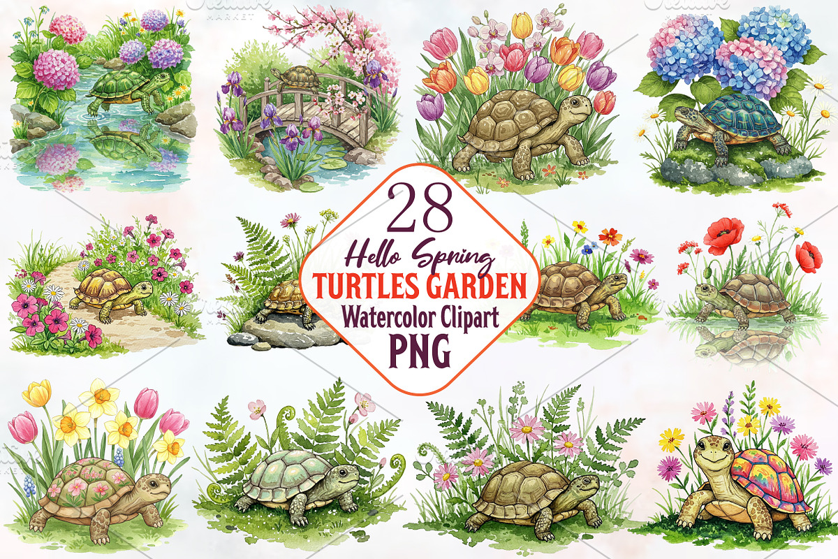 Spring Turtles Garden Clipart, an Illustration by RobertsArt (Photo 1 of 7)